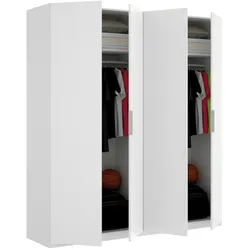 Dmora Kleiderschrank Prado, Garderobe für Schlafzimmer, Kleiderschrank mit 4 Flügeltüren, 180x52h204 cm, Weiß