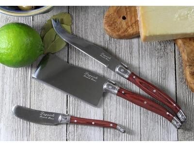 French Home 3 Piece Large Laguiole Pakkawood Cheese Set