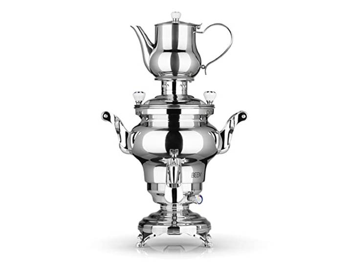 BEEM ODESSA + Samowar - 3 l Edelstahl Türkischer Teekocher elektrisch 1800 W 1 l Edelstahl-Teekanne mit Sieb 3 l Wasserkocher NEU: Dispenser mit Einhand-Bedienung