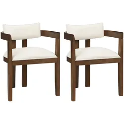 Merax 2er Set Esszimmerstühle, Massivholz mit Armlehnen, Leinenbezug Beige, moderne Stühle, Walnussholzfarbe, stabil & bequem