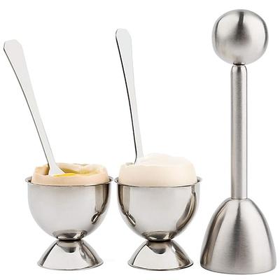 Eierschalenöffner-Set 2-tlg. Eierbecher für weichgekochte Eier 2 Stück Löffel aus rostfreiem Edelstahl, passend für jede Größe – ergonomisches Design, einstellbarer Kraftaufwand für müheloses