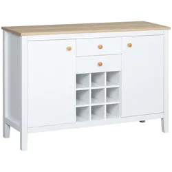 HOMCOM Sideboard 2 Schubladen verstellbaren Böden Weinregal 9 Flaschen 110x35x75cm Weiß Naturholz
