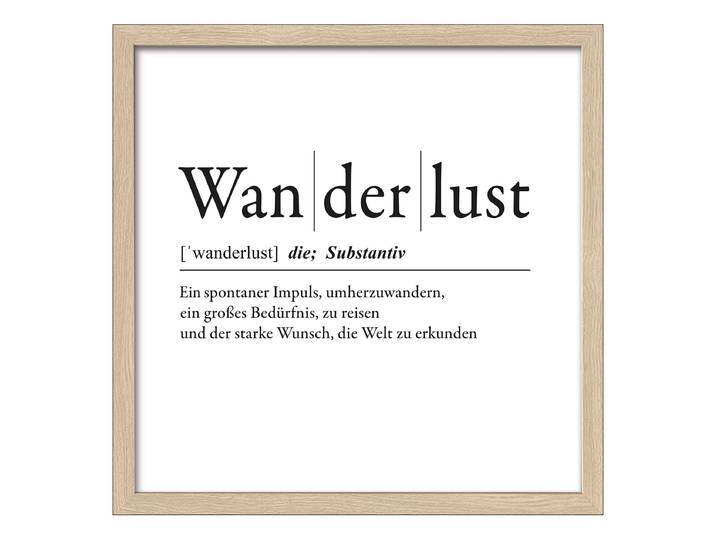 Holzbild Wanderlust Floatglas, MDF Schwarz/Weiß 33 x 33 x 1cm