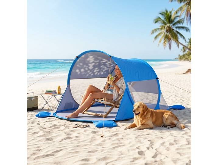 Outsunny Tente Plage Pop-Up UV Fenêtre Bleu Ciel