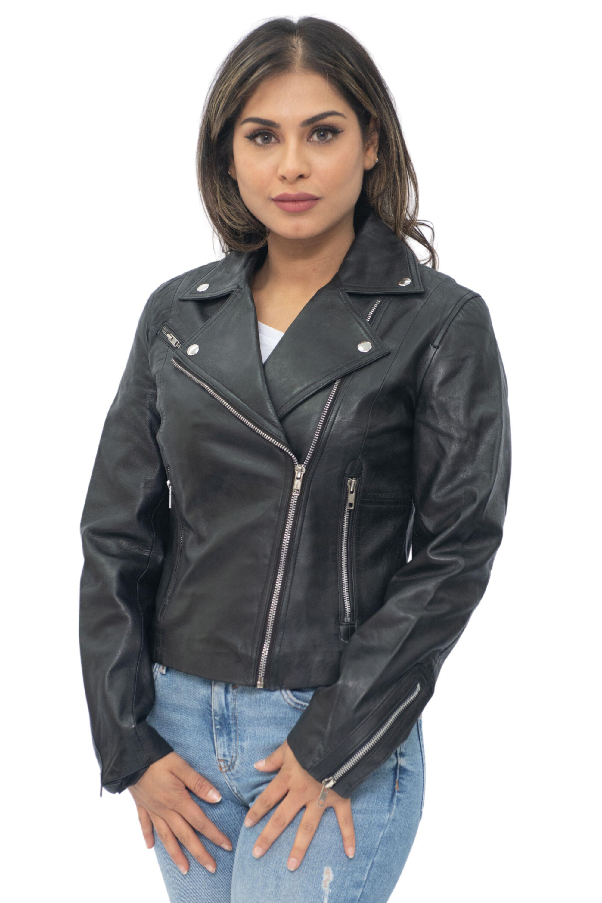 Damen-Bikerjacke aus Leder – Sansibar