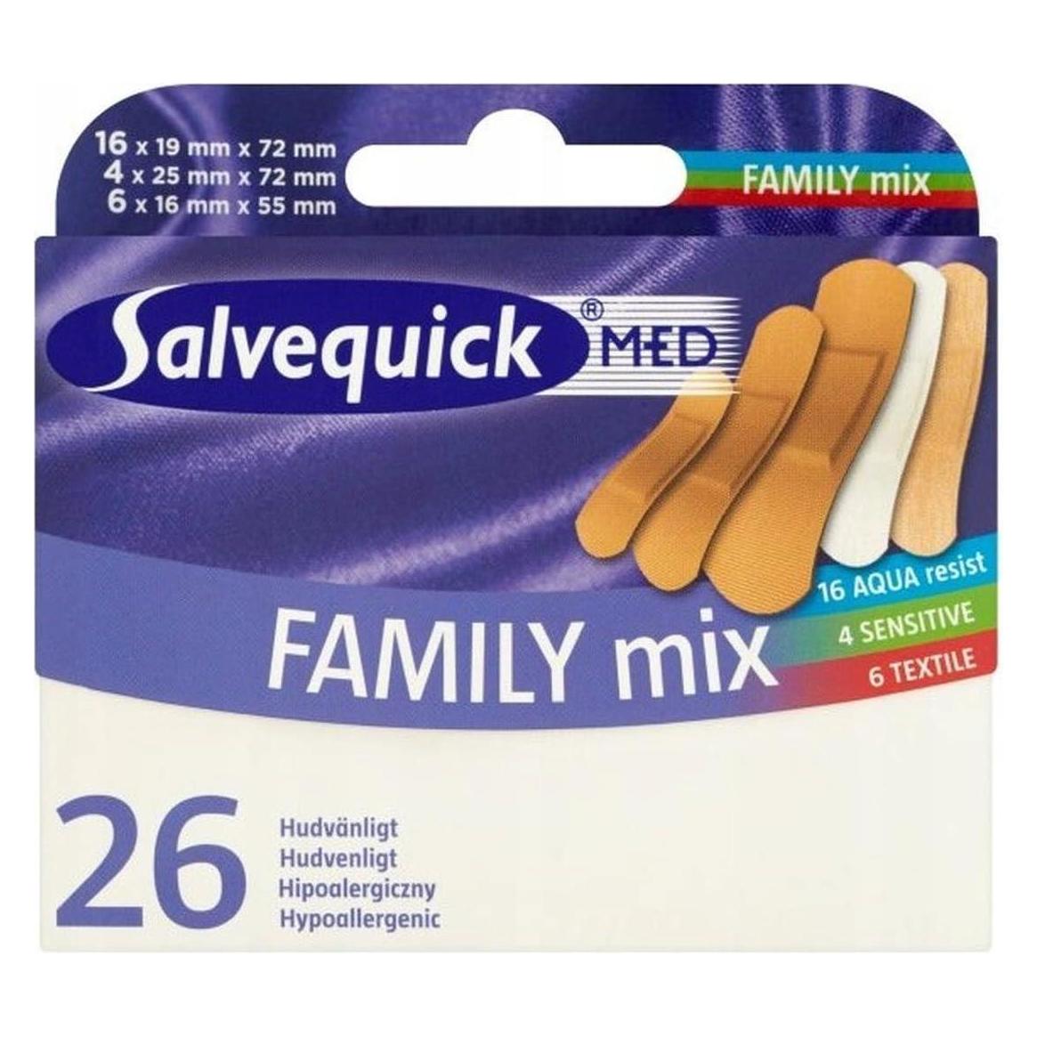 Salvequick Aqua Resist Textile Sensitive Family Mix Plasters 26Pcs. (26x) (06596625)