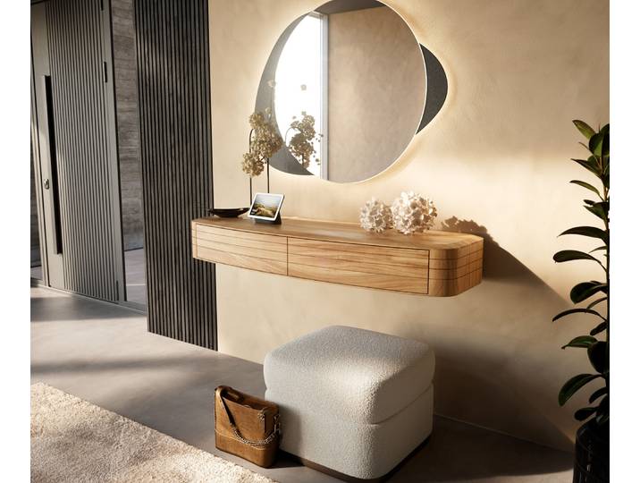 Table console Nagaru 125x40 cm Acacia Aura 2 tiroirs flottants