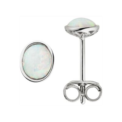 Paar Ohrstecker JOBO "Ohrringe Silberohrringe oval 7 mm", silber (silber 925, mehrfarbig), Ohrringe, Damen, Silber 925 (Sterlingsilber), 925 Silber mit Opal-Imitation