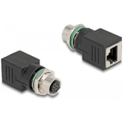 Delock M12 Adapter A-kodiert 8 Pin Buchse zu RJ45 Buchse gerade, Elektronikkabel + Stecker, Schwarz