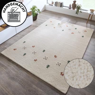 Wollteppich THEKO "Gabbeh Motiv, Handgefertigt, Teppich, Tiermotiv, reine Wolle" Gr. 1, beige (natur), B:40cm H:14mm L:60cm, Wolle, Teppiche, reine Wolle, Wohnzimmer, Schlafzimmer, Esszimmer