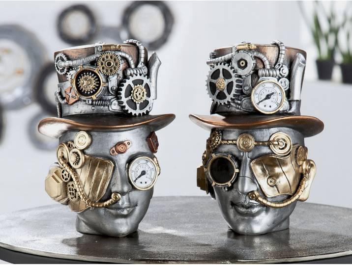 Fantasy-Figur CASABLANCA BY GILDE Skulptur Steampunk Male , silber (silberfarben), B:16cm H:20cm T:18cm, Kunstharz, Dekofiguren, Fantasy-Figur