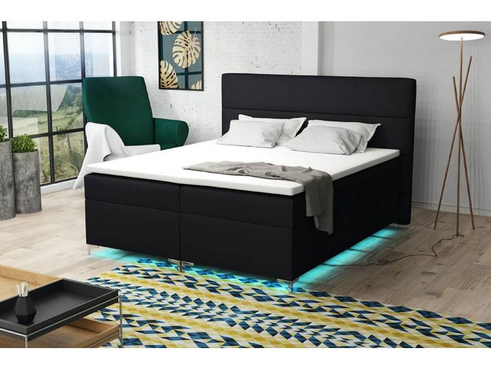 Fun Möbel Boxbett Schlafzimmerbett CANELA inkl. LED-Beleuchtung (In 5 verschiedenen Stoffen, Inkl. Topper), Inkl. Bettkasten