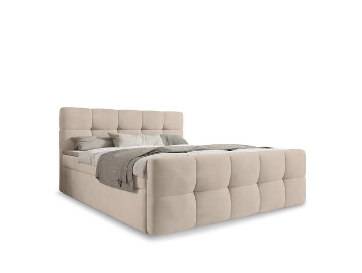 Lit coffre + matelas 180x200cm en velours beige