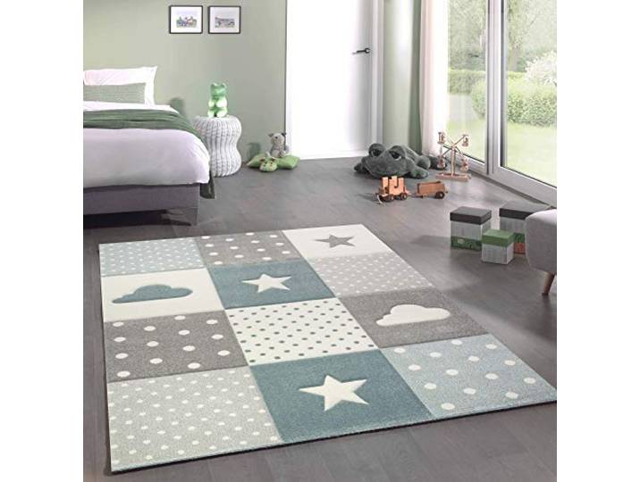 CARPETIA Kinderteppich Kinderzimmerteppich Babyteppich Junge Stern Wolke in blau hellblau türkis Größe 200 x 290 cm