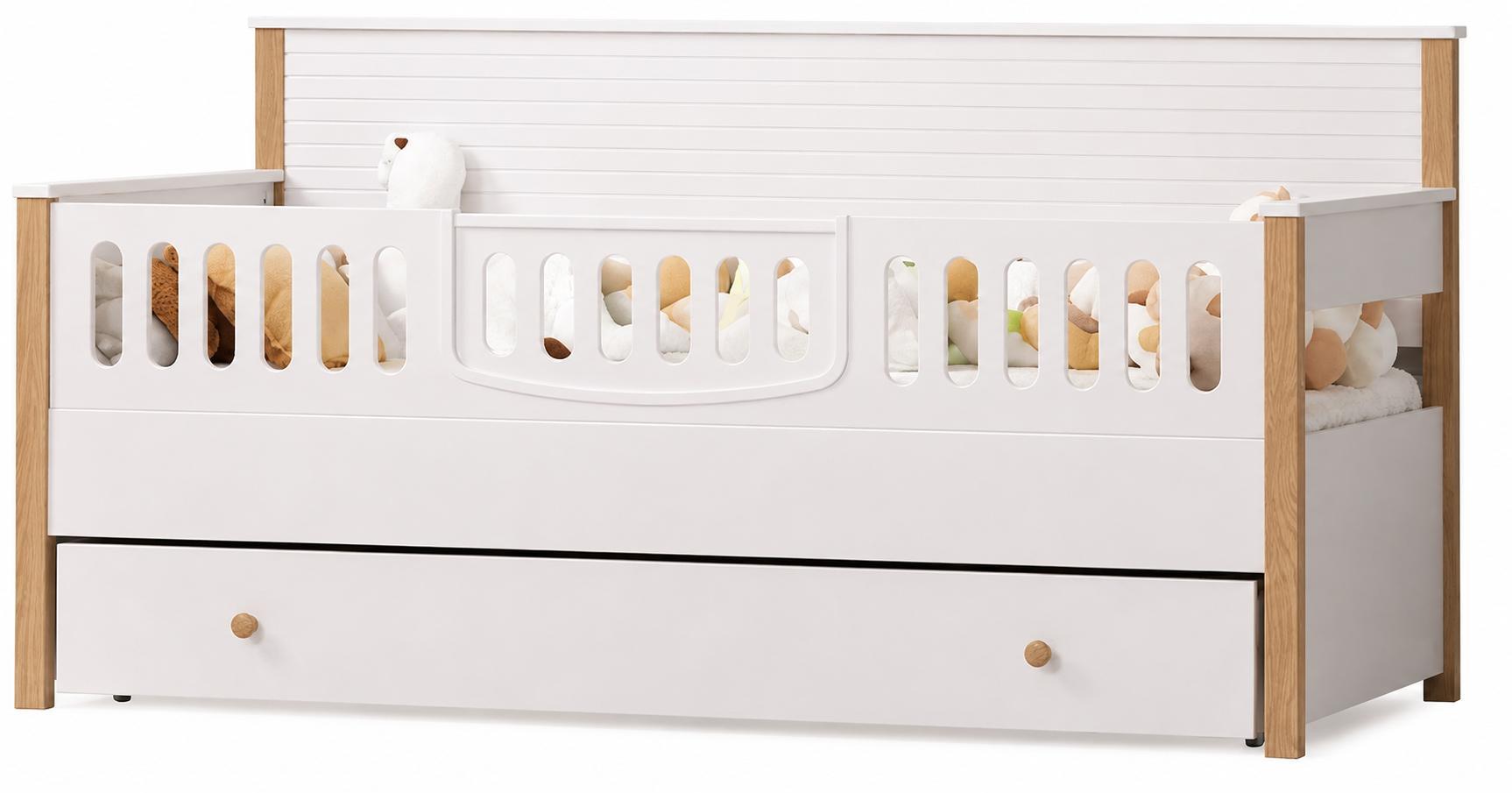 Modernes Kinderbett Beige Eiche mit Schublade und Rausfallschutz
