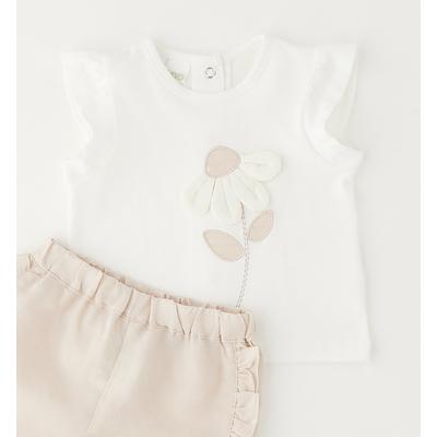 Shorts IDO "BABY GIRL SUMMER SET", Mädchen, Gr. 62, EURO-Größen, beige (sanftes weiß), 95% Baumwolle, 5% Elasthan - 64% Leinen, 36% Baumwolle, Hosen Shorts