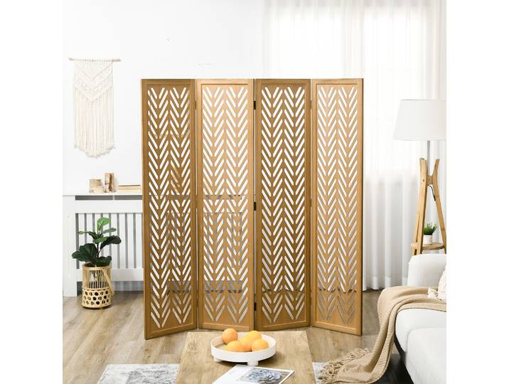 HOMCOM Paravent Bois Pliable 4 Panneaux 160x170cm Naturel