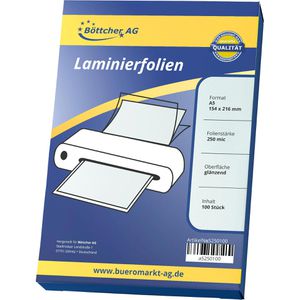 Böttcher-AG Laminierfolien Premium, DIN A5, 250 mic, glänzend, wasserabweisend & farbintensiv, 100 Stück