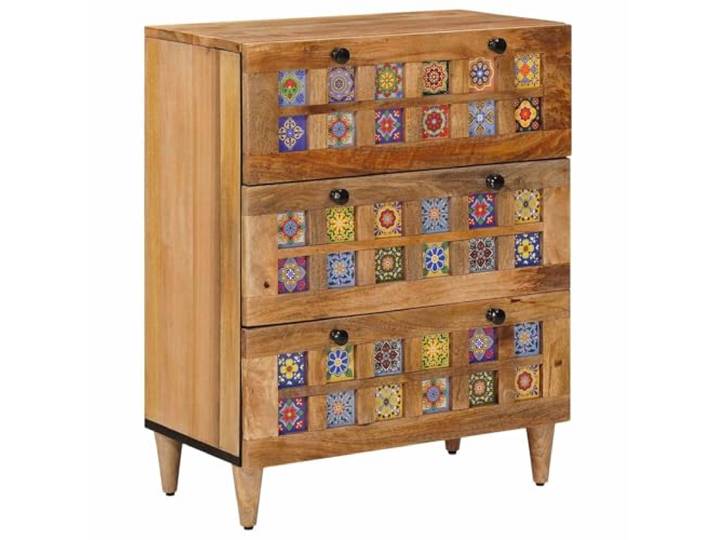 WXGTBKPR Sideboard aus massivem Mangoholz 60 x 33 x 75 cm Kommode mit 3 Schubladen für Wohnzimmer Esszimmer