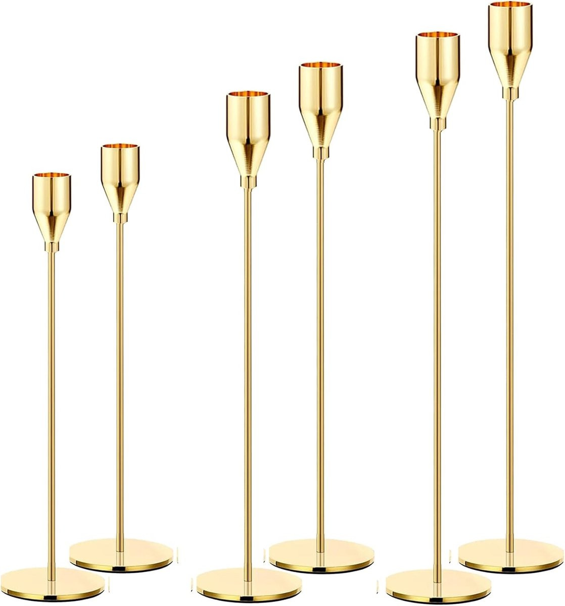 Set van 6 gouden kandelaarhouders voor bar kaarsen met LED kaarsen
