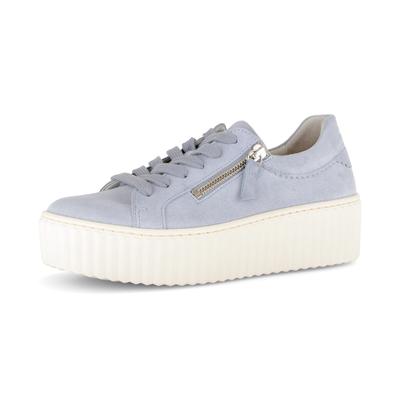 Plateausneaker GABOR, Damen, Gr. 41, Leder, blau (hellblau), Veloursleder, Schuhe Plateausneaker, Freizeitschuh, Halbschuh, Schnürer mit zwei Reißverschlüssen