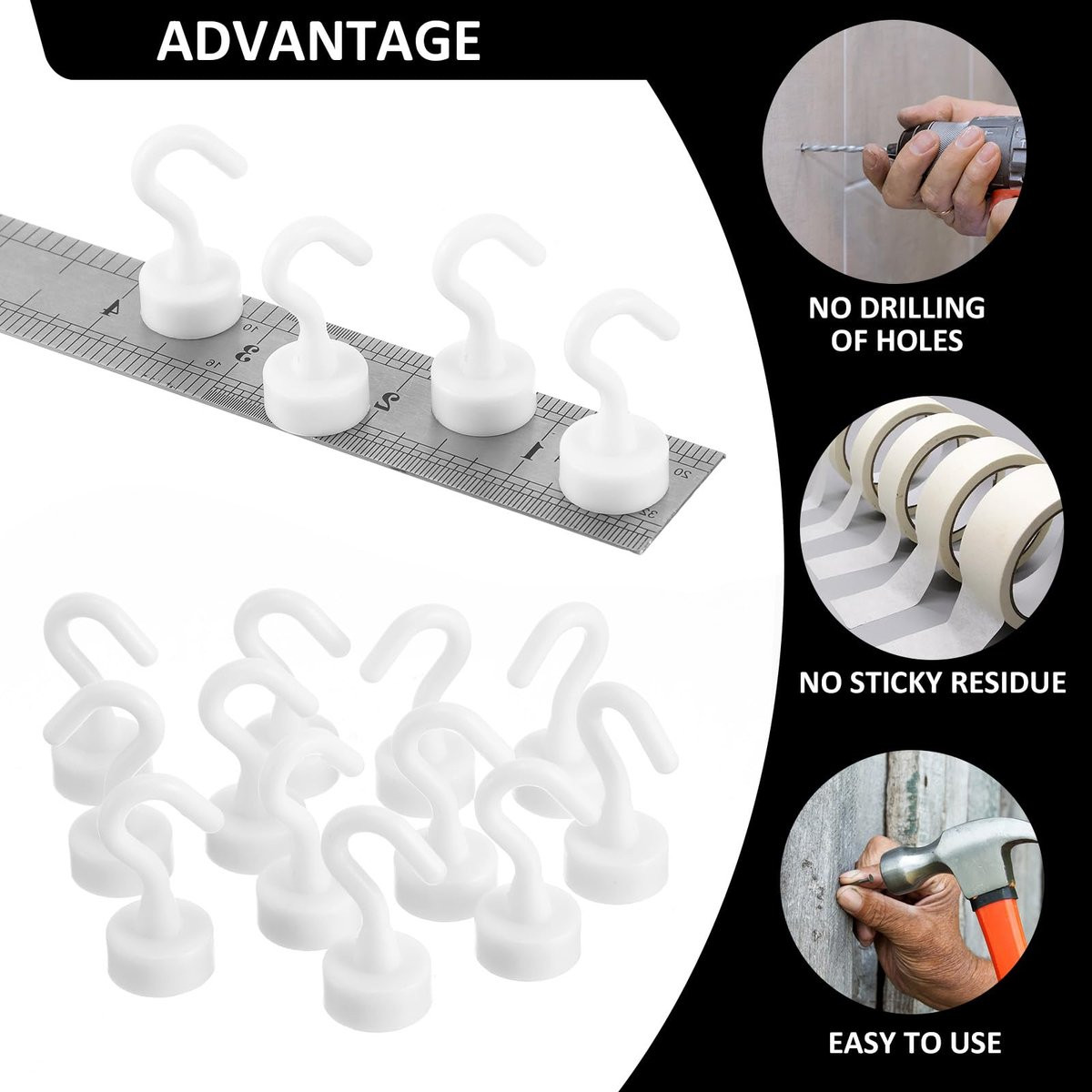 Set van 12 extra sterke magnetische haken, wit