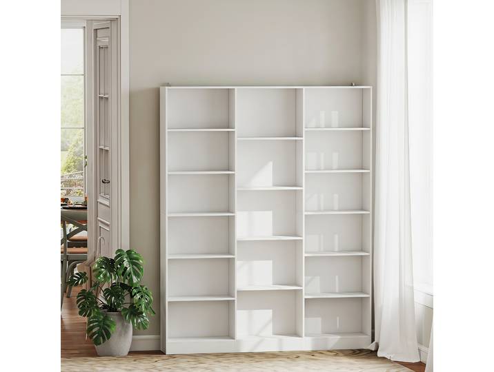 HOMCOM Bibliothèque 6 Niveaux 17 Compartiments Blanc 149x24x188cm