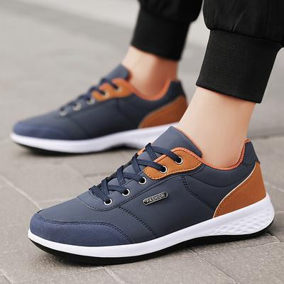 Fashion Men PU Leather Shoes Sneakers, Breathable Casual Shoes, Trend Male Footwear, Non Slip Leisure Sneakers blue 46