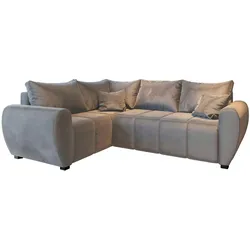 ECKSOFA MADISON L L-S Beige Plüsch-Stoff mit Schlaffunktion