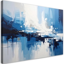 BILD auf Leinwand, Blaue texturierte moderne Abstrakt