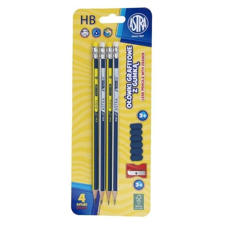 Astra Graphitstift mit Radiergummi 4 Stk. + Temp. + Tipps (4x) (41960810)