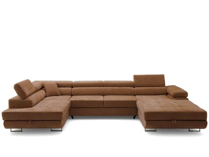 Muffo Ecksofa WILD U, Verstellbare Kopfstützen, elegante Metallbeine, 2 Bettzeugkasten, gelegentliche Schlaffunktion