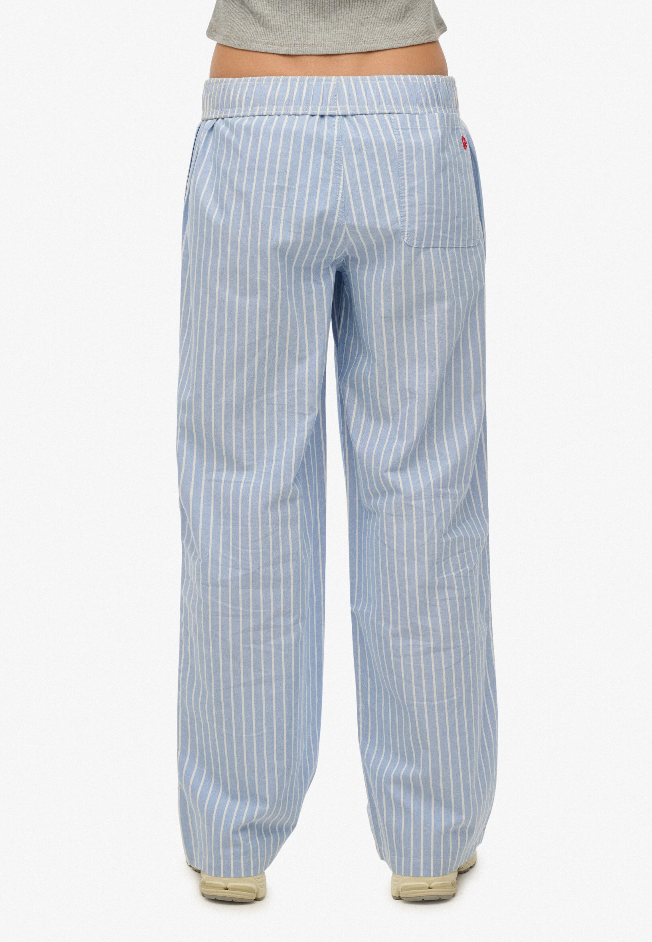 Cargohose SUPERDRY "COTTON STRIPE ELASTIC TROUSER", Damen, Gr. M, N-Gr, blau (broker blau stripe), Jersey, Obermaterial: 100% Baumwolle, gestreift, relaxed fit normal, Hosen Cargohose, aus Baumwolle und Jersey, Relaxed Fit, gestreifte Optik broker blau st
