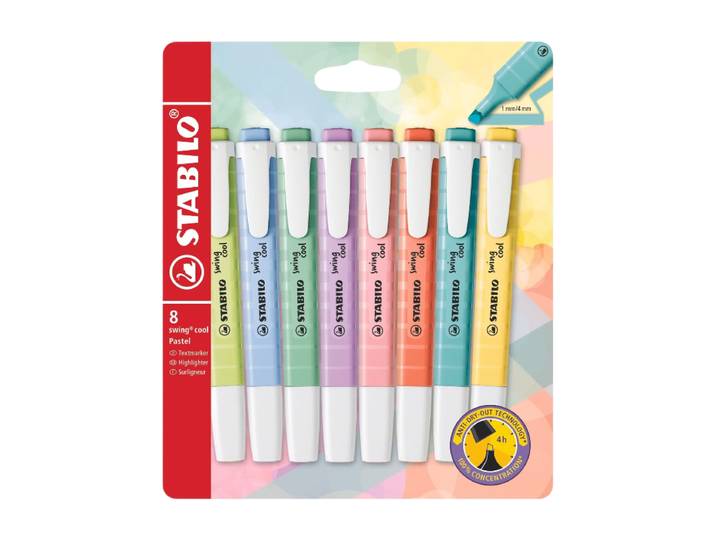 STABILO swing cool Pastel - Markeerstift - Set van 8 - Assorti kleuren