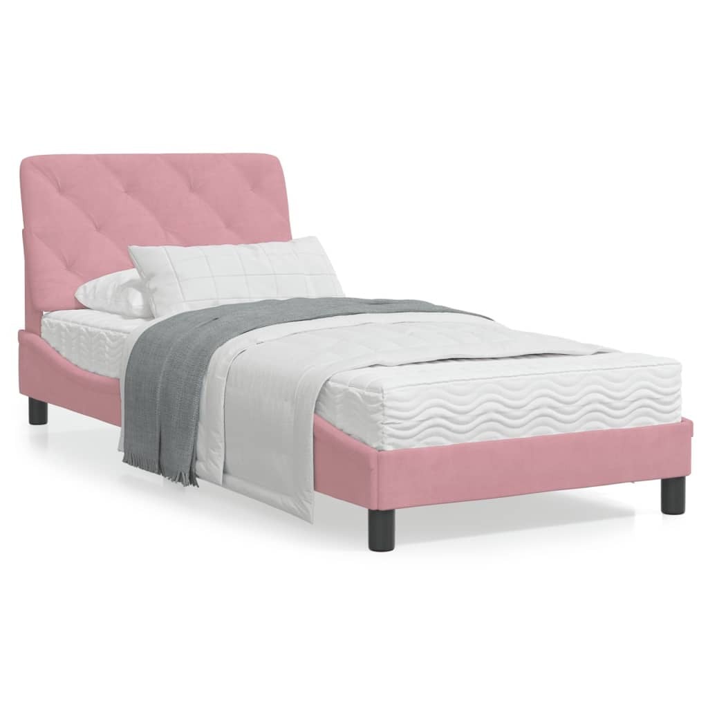 Prolenta Bedframe met LED-verlichting en Matras, Fluweel, Roze, 90 x 190 cm