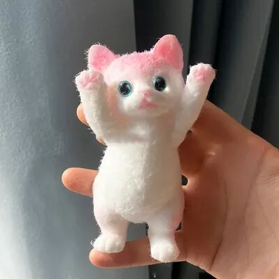 DynamicDeals Fuzzy Jumbo Cat Squishy Stress Relief Toy For Anxiety Relief, Sensory Fidget Fun & Relaxation pink 1pcs