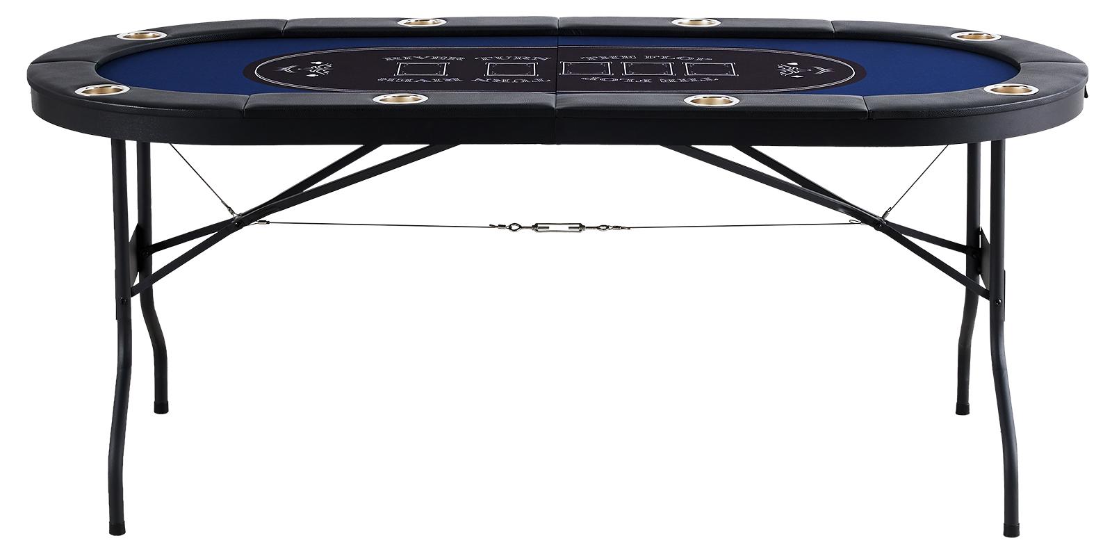 Casino Pokertisch Klappbare Tischbeine 1830 x 820 x 720 mm (L x B x H), Faltbarer Pokertisch, Schwarz & Blau Pokerauflage Klapptisch für 8 Spieler
