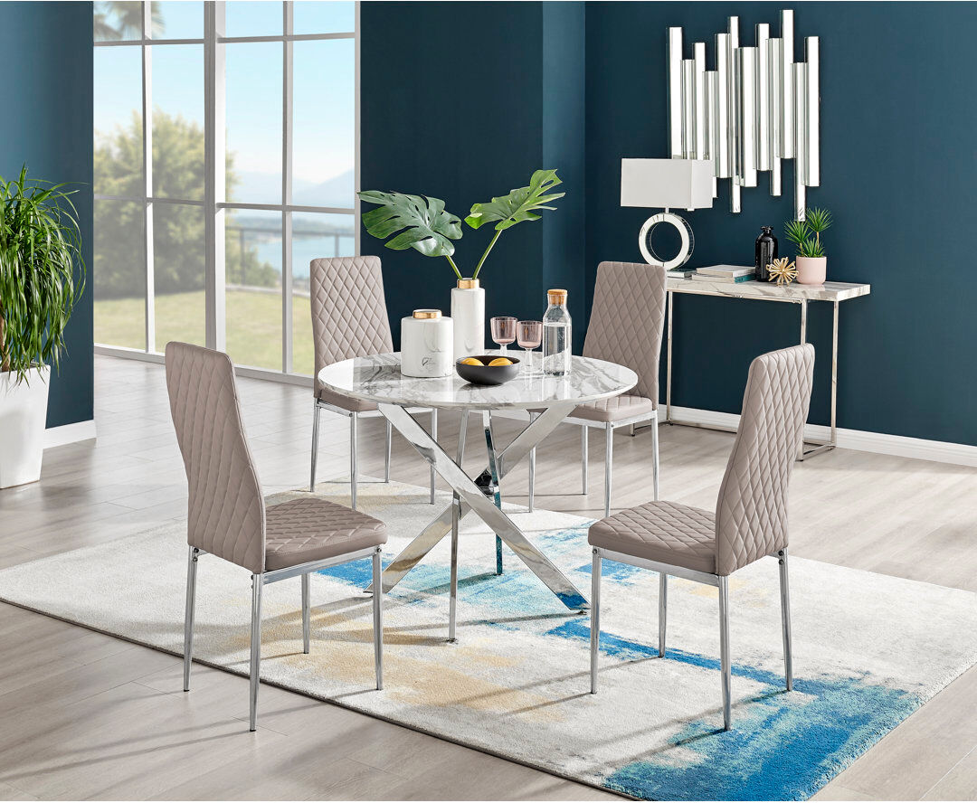 Canora Grey Eubanks 4 -Person Dining Set Cappuccino/Grey Marble 4