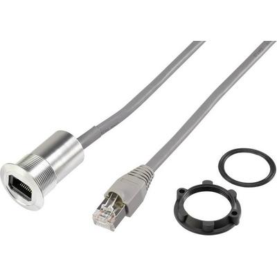 TRU COMPONENTS RJ45-Einbaubuchse, Kabellänge 1.50 m RJ45-03 Buchse, Einbau, Stecker, gerade Silber 1 St.