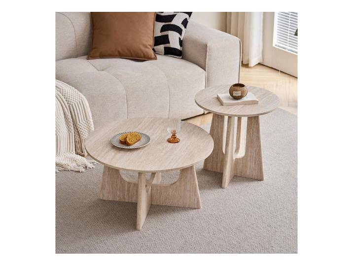 LuxusKollektion Beistelltisch 2er Set Couchtische rund Beige (2-St)