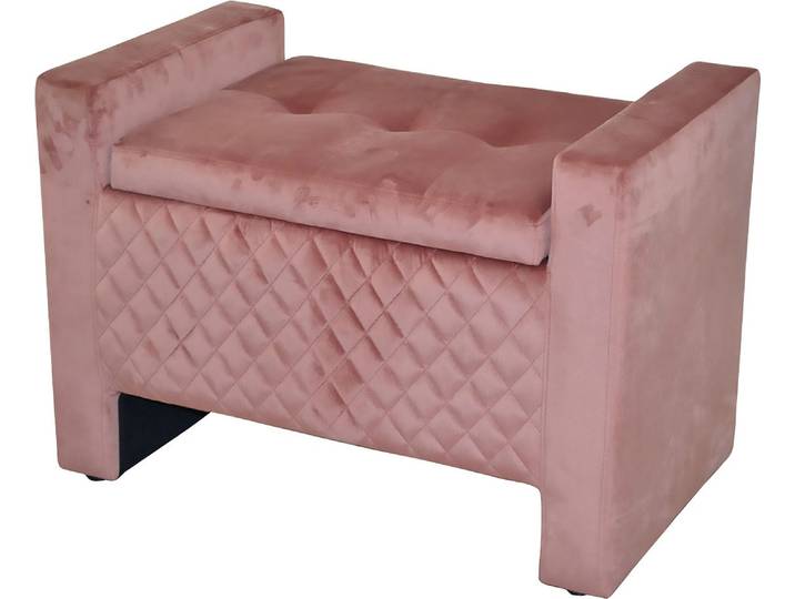 Sitztruhe INOSIGN, rosa (altrosa), B:75cm H:52cm T:45cm, Die rundum gepolsterte Sitztruhe überzeugt mit einem trendigen Retro-Look. Sitzfläche, Armlehnen sowie die Wangen sind mit einer weichen Polsterung bezogen, die im vorderen Bereich eine rautenförmige Steppung zeigt. Unter dem Sitzplatz der Truhe befindet sich ein grosszügig bemessener Stauraum, in dem du Wohntextilien, Kleidung oder Spielzeug unterbringen kannst. Der Deckel lässt sich durch eine Gasdruckfeder leicht öffnen und schliessen. Als Bezug dient ein feiner Samtstoff, der in mehreren Farben erhältlich ist. Mit der rundum gepolsterten Sitztruhe erhält deine Wohnung eine stilvolle und praktische Bereicherung., Sitzbänke, Sitztruhe