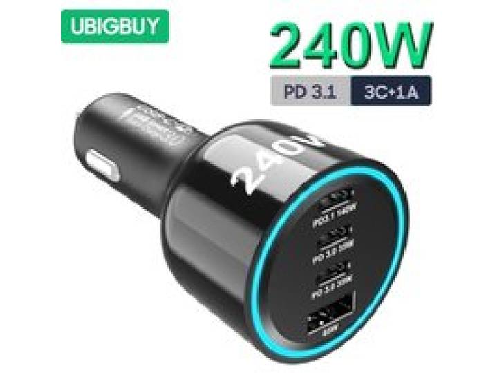 Ubigbuy 240W autolader PD 3.1 140W 100W PPS 45W supersnel opladen USB C autotelefoonadapter voor MacBook Pro iPhone 15 Samsung