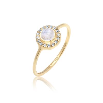 Silberring ELLI DIAMONDS "Ring Mondstein Diamant Weiß Brillantschliff (0.016ct) 585 Gelbgold" Gr. 56, gold, Fingerringe, Damen, 56, Gelbgold 585, Silberring