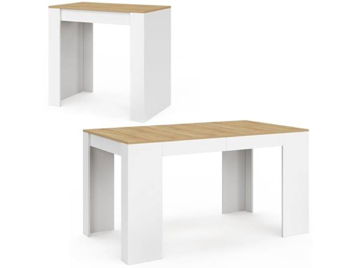 IDMarket - Ausziehbarer Konsolentisch Orlando 6 Personen 140 cm Holz weiß und Buchenholzoptik