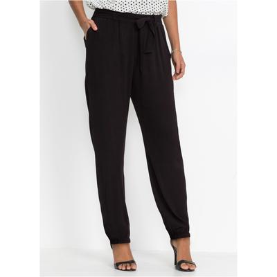 Stoffhose BONPRIX, Damen, Gr. 40, N-Gr, schwarz, Web, Obermaterial: 100% Viskose, loose fit, Hosen Stoffhose, weite Hose, aus Viskose, mit Bindeband, Loose Fit, eleganter Stil