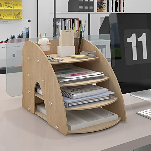 PUNCIA Organizer voor mappen met 4 niveaus, houten kantoormap voor documenten en accessoires, Type C