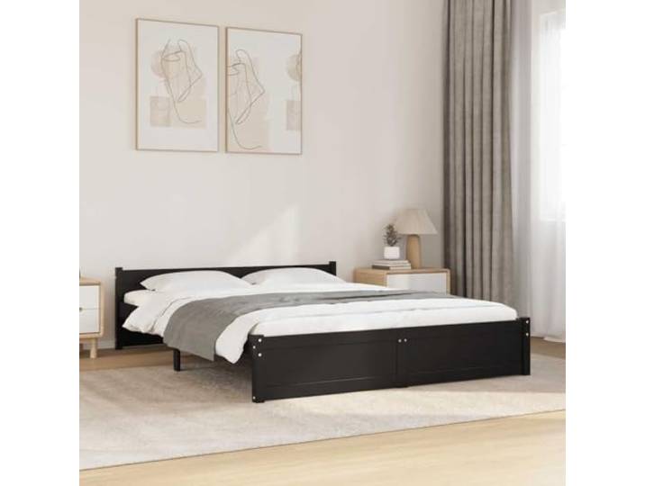 RJPLMFV Bettgestell, Massivholz, 150 x 200 cm Massives Kiefernholz, bequemes Kopfteil, inklusive Latten, rustikales Design