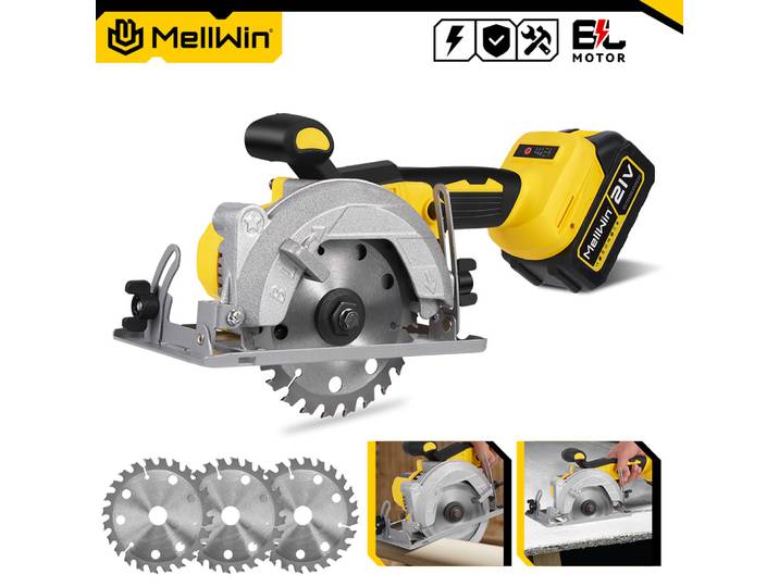 MELLWIN 5 pouces 125MM scie circulaire électrique sans brosse portable multifonctionnel bois métal coupe outil électrique pour 21V 18V batterie