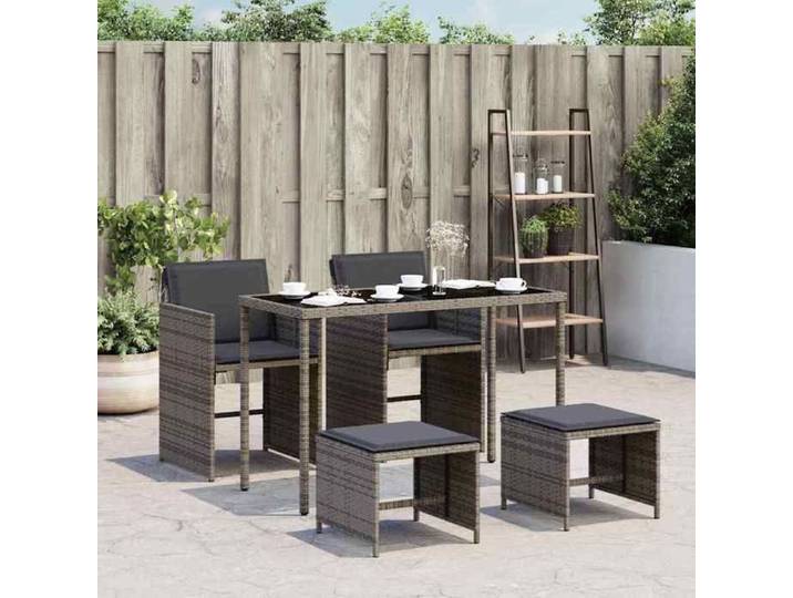 30382&Mode Ensemble à manger de jardin - 5 pcs - (Table et 4 chaises de jardin) - coussins gris résine tressée - 115x54x74 cm