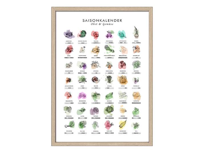Tableau Calendrier saisonnier Verre : verre float Cadre : panneau de fibres de bois à densité moyenne MDF , pelliculé Blanc/Multicolore 55 x 75